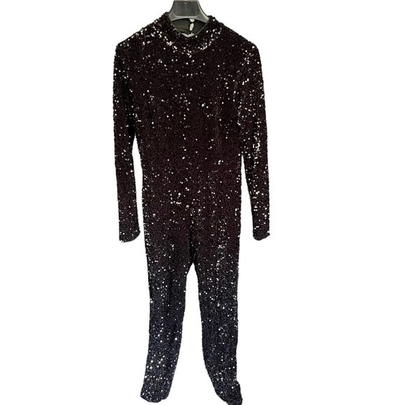 Fashion Nova Black Long Sleeve Sequin Jumpsuit with Open Back - Picture 4 of 10